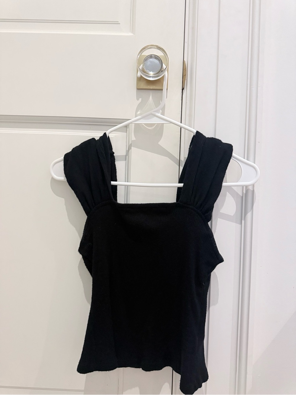 Anthropologie Black Ribbed Square-Neck Tank Top